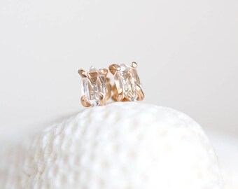 Herkimer Earrings, Herkimer Diamond 14K Gold Filled Stud Earrings, Quartz Post Earrings, Herkimer Silver Earrings
