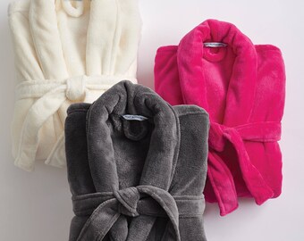 Personalized Robe Women Men Monogram Name Plush Microfleece Shawl Collar Gray, Pink, Ivory