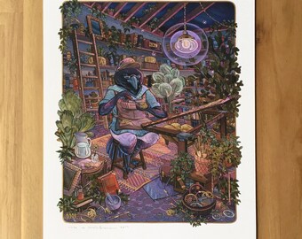 Hand Embellished - Magpie Tinkerer - Fine Art Print by Nicole Gustafsson
