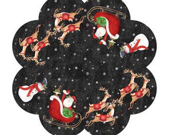 Up on the Rooftop Tree Skirt or Table Topper Panel by Karen Tye Bentley for Northcott Fabrics, DP21706-99 Black