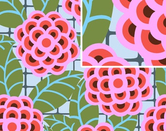 cameo fabric, amy butler, tea rose - silver, 1 yard