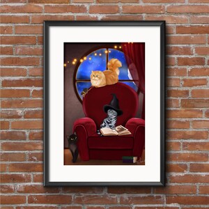 Poster Les chats de Poudlard - Illustration numérique reproduite sur papier photo A4