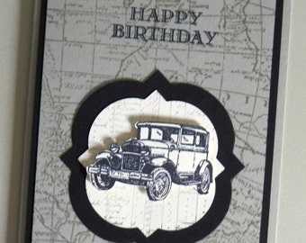 Vintage Car, Mans Birthday Card, Guy Card, Handmade, Old Car, Autos, Card for Man, Classic Car, Unique, Automobiles, Old Fashioned