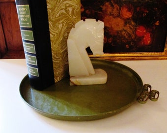 Kyes Green Enamel Tray, Chinoiserie Round Tray, Hollywood Regency, Moire Glaze Tray, Vintage Bar Tray, Vanity Decor