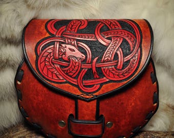 Leather Sporran Norse Celtic Viking Scottish Dragon Knotwork Belt Bag