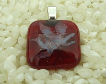 Fused Glass Pendant ... Deep Red .. Cherub . Cupid