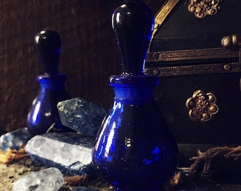 Blue Glass Perfume Bottle-Cobalt Glass-Potion Bottle-Spell-Apothecary Bottle, green Glass bottle-Herbs, Salts, Oils, Perfumes