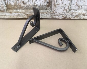 Sale! Handcrafted Metal Shelf Bracket, Simple Scrolled, Shelf Hangers, Shelf Support, Handmade, Rustic, Farmhouse, Iron, Steel