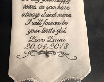 Personalised Mom Mother Of Bride Mother Of Groom Wedding Gift -EMBROIDERED Handkerchief Hankie