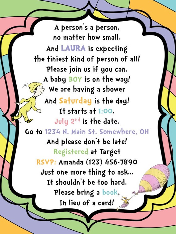 Dr. Seuss Baby Shower Invitation Oh The Places You'll Go