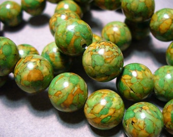 Mosaic Beads Gemstone Green Orange Round 12MM