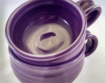 Pottery Soup Mug, Pottery Soup Bowl, Soup Bowl with Handle, Purple Soup Mug, Soup Crock, Oversized Mug, Cappuccino, Purple Cup Ready to Ship