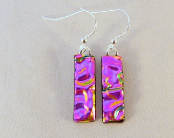 Pink Dichroic Fused Glass Dangle Earrings, Fused Glass, Fused Glass Earrings, Glass Earrings, Dichroic Earrings, Dangle Earrings, Pink