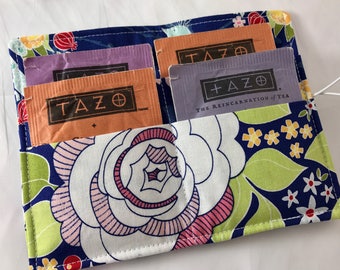 Blue Tea Bag Case Travel Tea Bag Holder Tea Wallet Tea Bag Wallet Tea Holder Tea Bag Organizer Tea Bag Cozy Riley Blake Garden Main in Navy