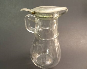 Vintage Glass Syrup Pitcher with Metal Lid