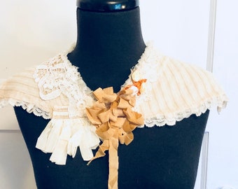 textile fabric ivory collar from vintage and antique lace and ribbons