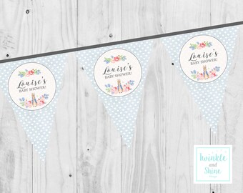 PERSONALISED Baby Shower Peter Rabbit, Boy, Girl, Neutral, Bunting, Printable, Banner, Decoration, Digital Download.