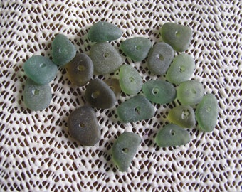 20 small (DRILLED) olive green genuine sea glass beach glass