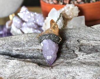 Aura Crystal Necklace - Amethyst Spirit Quartz Necklace - Tangerine Aura Quartz - Melon Aura Quartz Jewelry - Wiccan Necklace - Boho Jewelry