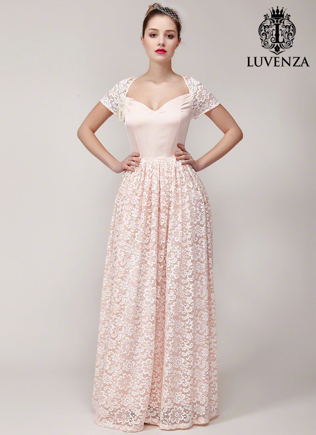 Light Pink Lace Evening Dress / Light Pink Lace Prom Dress