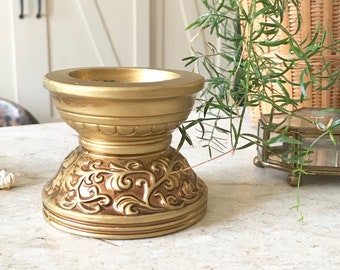 Vintage Ornate Gold Pillar Candleholder / Hollywood Regency / Bohemian Decor