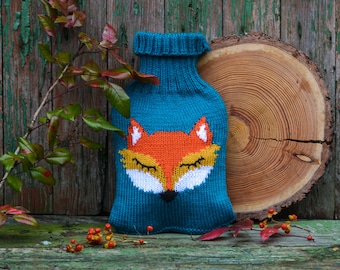 Hot water bottle cover animal - Knitted hot water bottle cover - hot water bottle cover fox - hot water bottle cozy - Get well soon