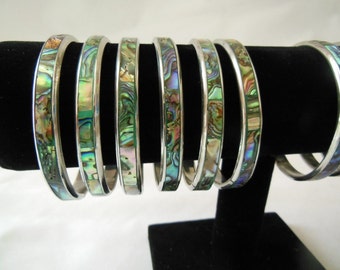 Abalone Bracelet Shell and Metal Bangle Bracelet