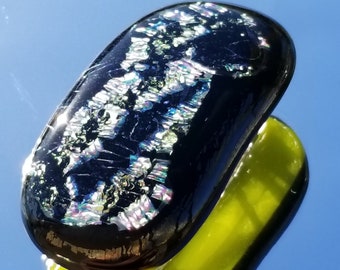 Shimmery pink purple black n more fused glass women's hair barrette with sparkly dichroic glass Hair Barrettes for Women B34