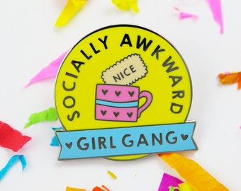 Gift for friend girl gang badge, funny gift for best friend, girl gang enamel pin, introvert enamel pin, introvert pin, girl gang pin badge