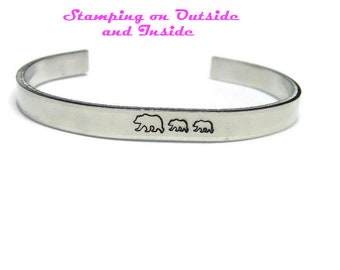 Custom Mama Bear Cuff Bracelet; Hand Stamped Mama Bear and Baby Bear Cuff Bracelet; Personalized Hand Stamped Cuff Bracelet; Mother's Day