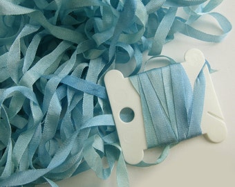 Hand Dyed Silk Ribbon - Embroidery - 4mm - Needlecraft - Summer Skies -Blue