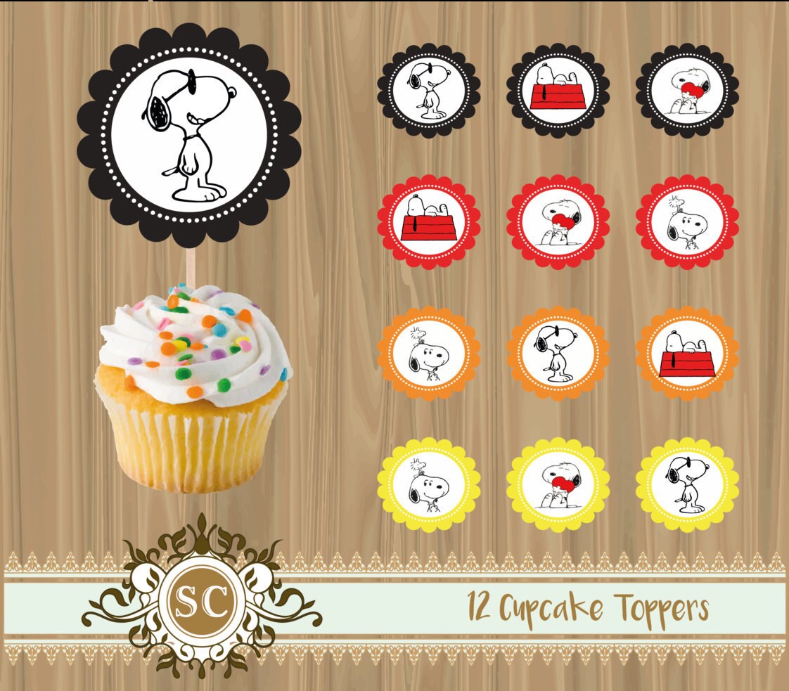 12 Snoopy Cupcake Toppers Party Printables Instant Download