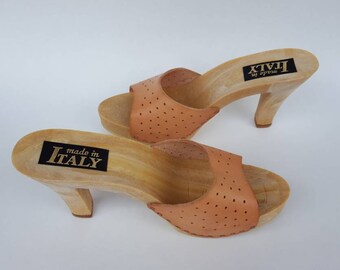 70s Heels / Vintage Heels / Leather Heels / Sandals