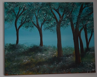 Dark Green Trees Acrylic Painting