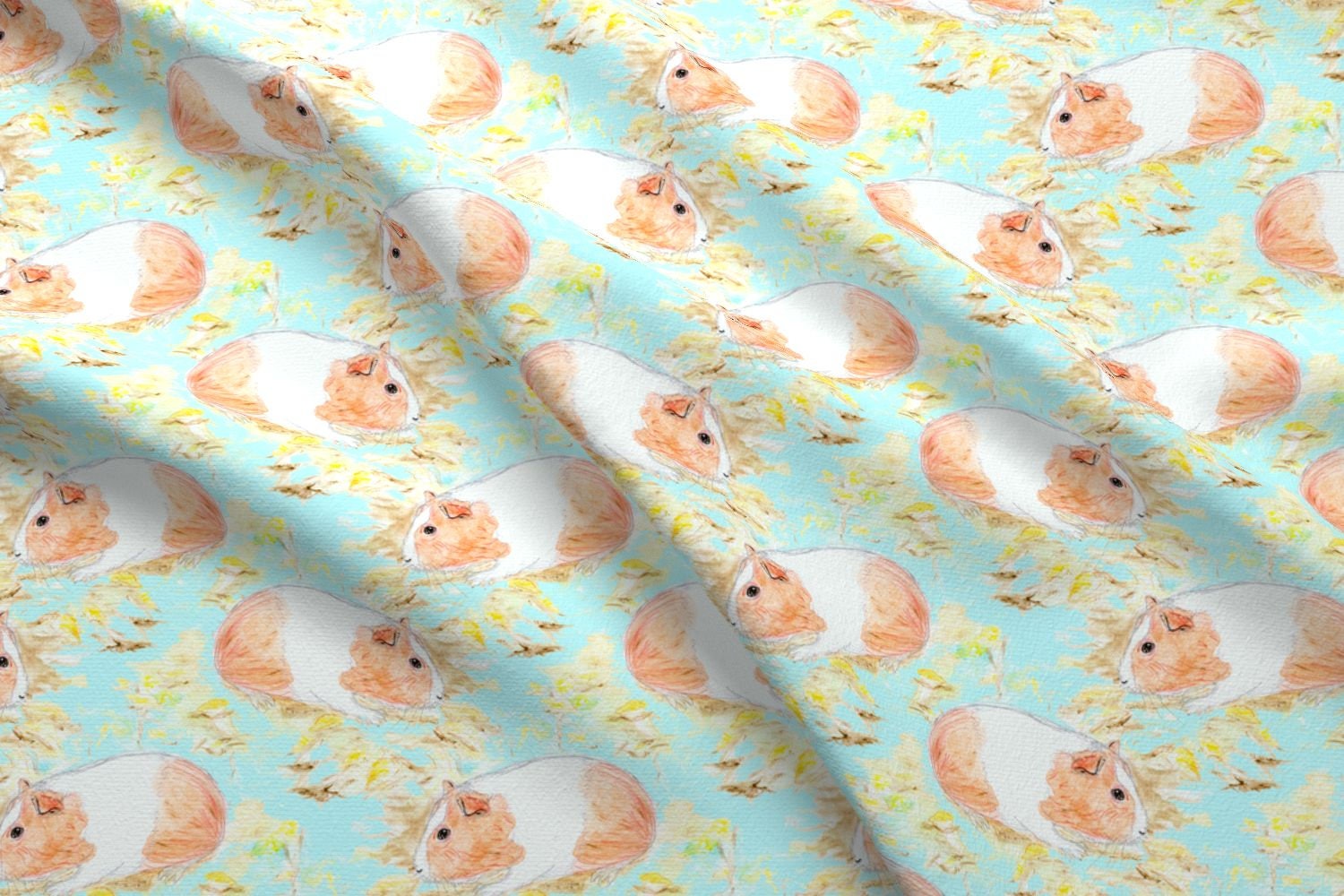 Guinea Pig Fabric Watercolor Guinea Pig By Eclectic House