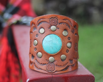 Women's Leather Cuff Bracelet, Southwestern, Western, Boho Handmade Adjustable Leather Jewelry