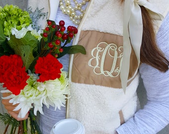 Monogrammed Vest for Women | Ladies Monogrammed Vest | Womens Monogrammed Vest | Monogram Fleece Sherpa | Monogram Sherpa Pullover