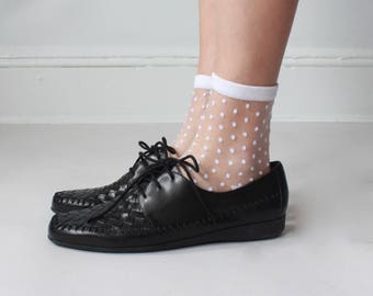 black woven leather oxfords | leather lace up oxfords, US 9N/8.5