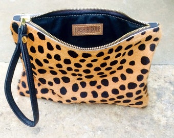 DOTTY leather clutch. Hair on hide clutch. Animal print clutch. Leather clutch bag. Leopard clutch.
