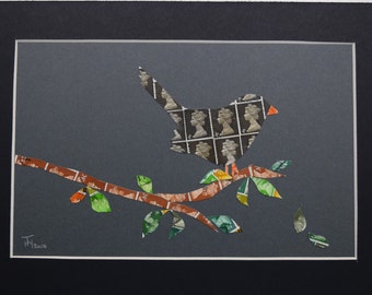 Recycle Stamp Art - Blackbird 'Singing in the dead of night'