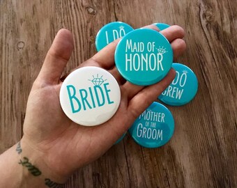 Bachelorette Pins, Team Bride Buttons, Bride Tribe Badge, I Do Crew, Custom Wedding Party, Mint Bridesmaid, Blush Pink, Navy, Turquoise