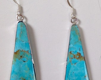 Native American Santo Domingo Turquoise Sterling Silver Earrings - Veronica Tortalita