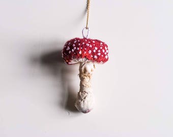 white-rot toadstool mushroom pendant,fiberart, soft sculpture,