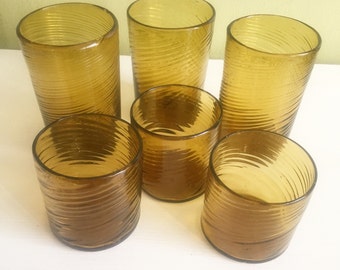 Vintage Swirled Yellow/Gold Glass Cups, Vintage Glass Cups, Colored Glass, Yellow Glass