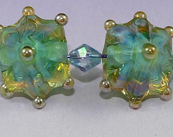 MTO Handmade Lampwork Glass Star beads Earring Pair in AQUA Silver Glass SRA