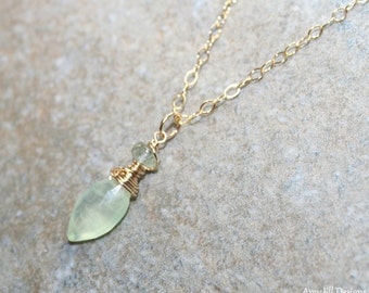 Prehnite Necklace, Moss Aquamarine, Gemstone Jewelry, Prehnite Jewelry, Gold Filled, Green Blue Gemstone Necklace,