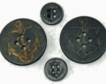 Four Navy Sailor Uniform Anchor Pea Coat Buttons Two Large Two Small