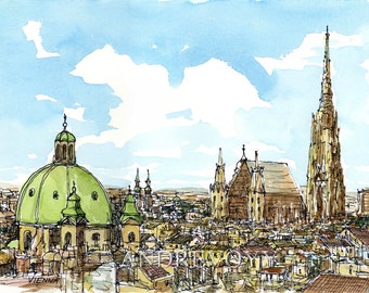 Vienna Austria Kunstdruck aus einem original Aquarell
