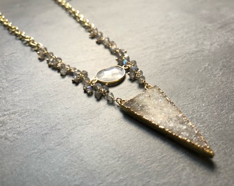 Labradorite + Druzy + Moonstone Gold Necklace