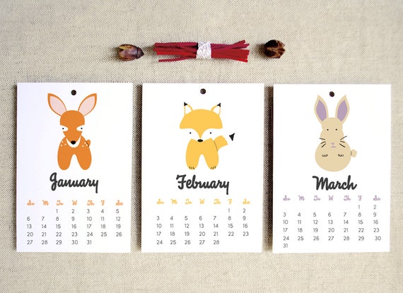 Items similar to 2013 Woodland Animals 5x7 Wall Calendar kids nursery ...